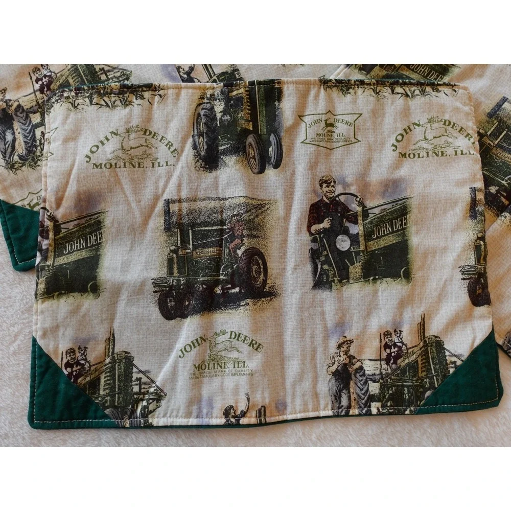 John Deere Set of 6 Placemats Americana Moline, IL‎ Tractor Green Handmade Vtg